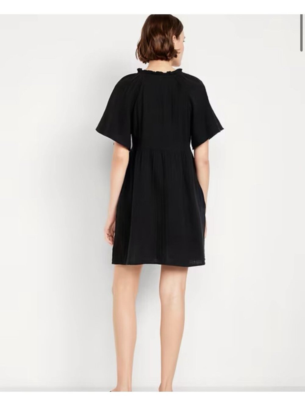 Old Navy Sz Xl Black Pockets Flutter Sleeve Crinkle Gauze Mini Swing Dress - Picture 2 of 12